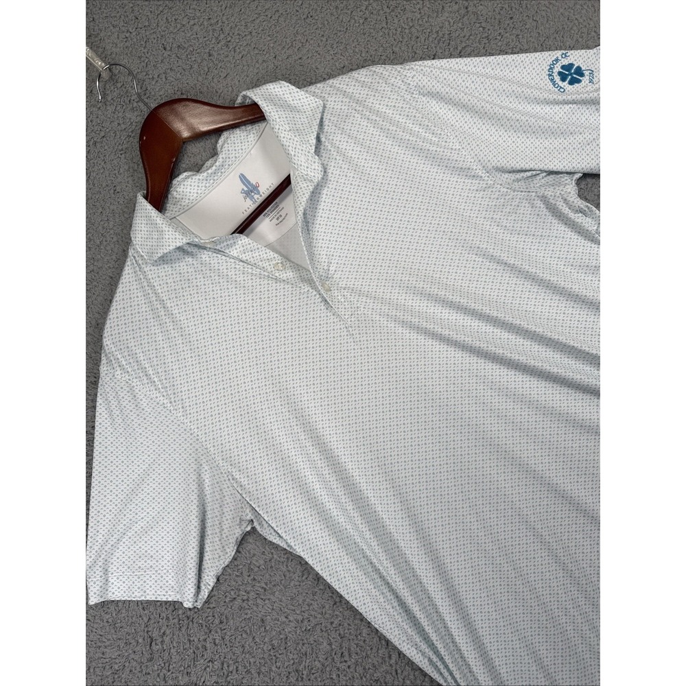 Johnnie O Performance Golf Polo Mens Medium White Blue Geometric Stretch